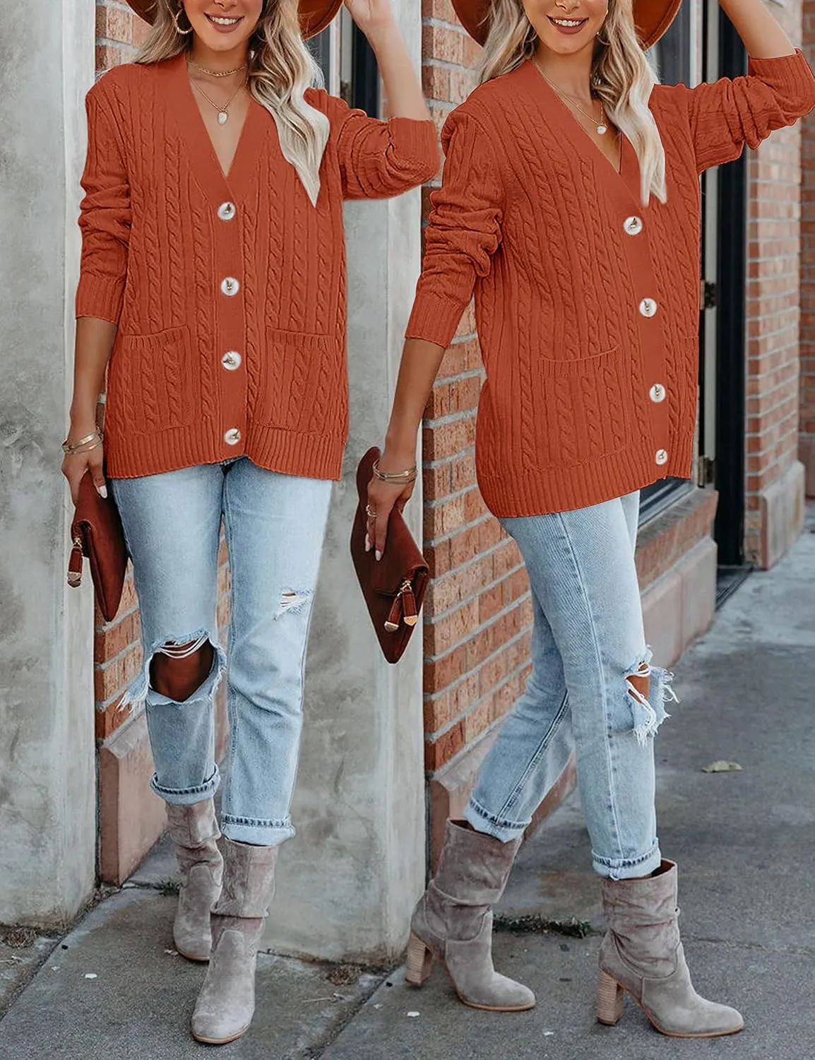 MEROKEETY Women's 2025 Long Sleeve Cable Knit Button Cardigan Sweater Open Front Outwear Coat with Pockets