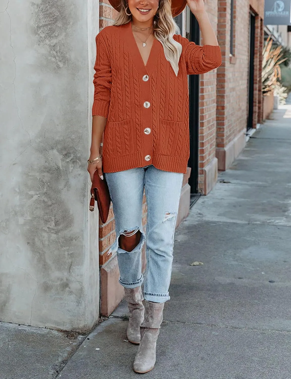 MEROKEETY Women's 2025 Long Sleeve Cable Knit Button Cardigan Sweater Open Front Outwear Coat with Pockets