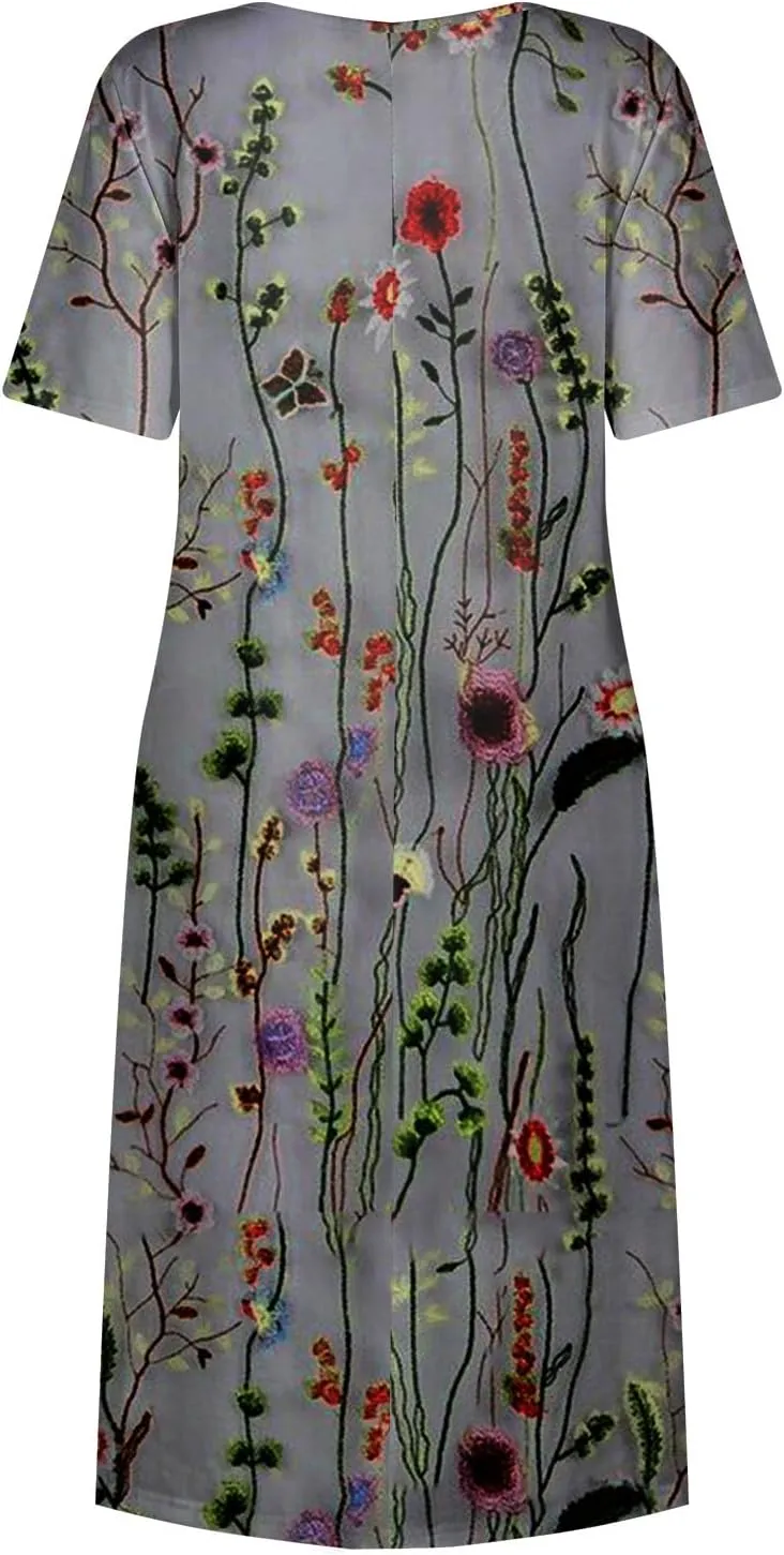 Midi Dresses for Women,Short Sleeve Elegant Formal Ruched Flowy Trendy Plus Size Casual Summer Wedding Guest Dress