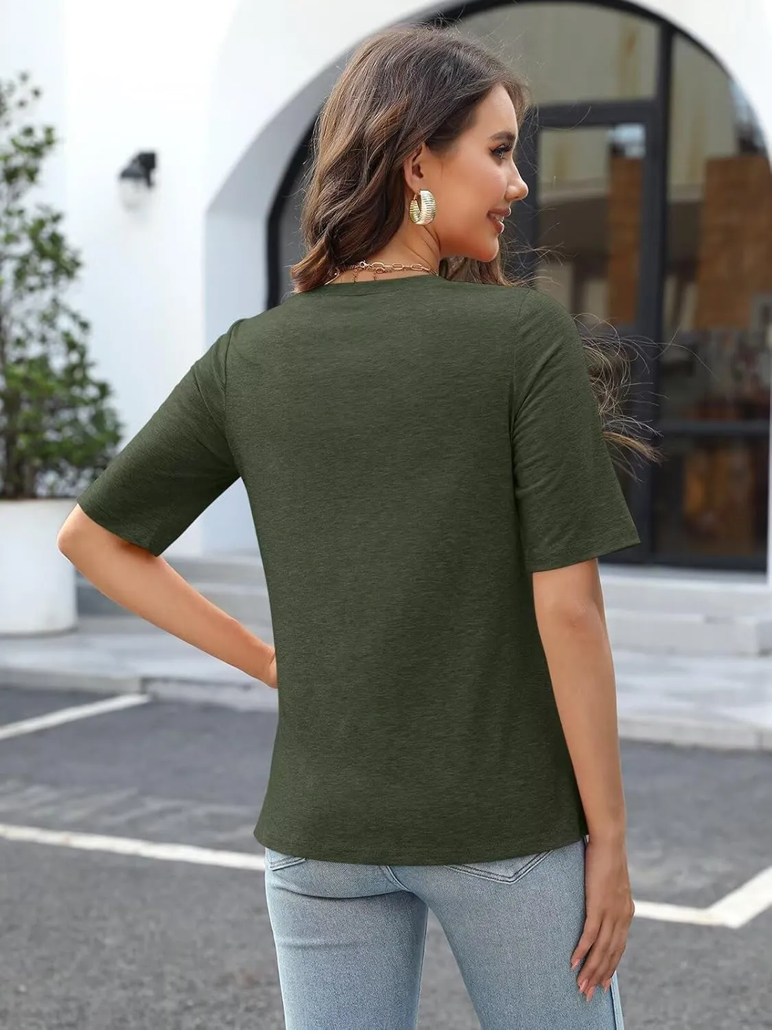 Minetom Women's V Neck T Shirts Casual Half Sleeve Tops Basic Summer Tees