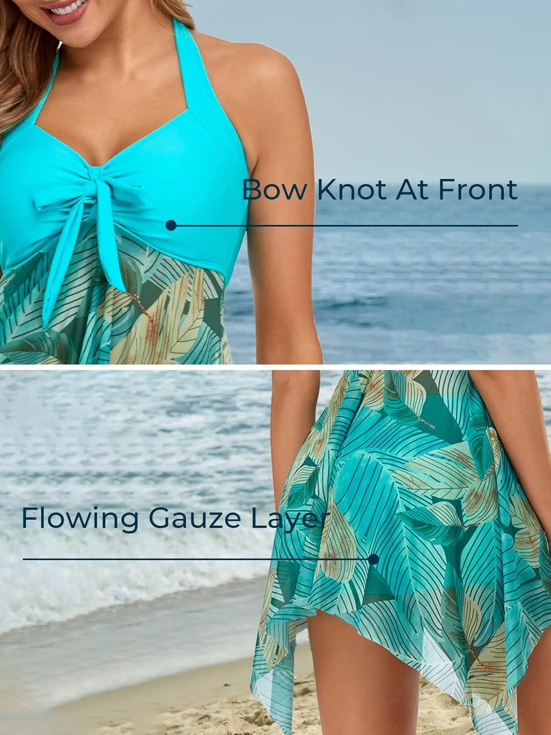 MiYang Womens Tankini Swimdress with Boyshorts Two Piece V Neck Bowknot Halter Bathing Suit Dress