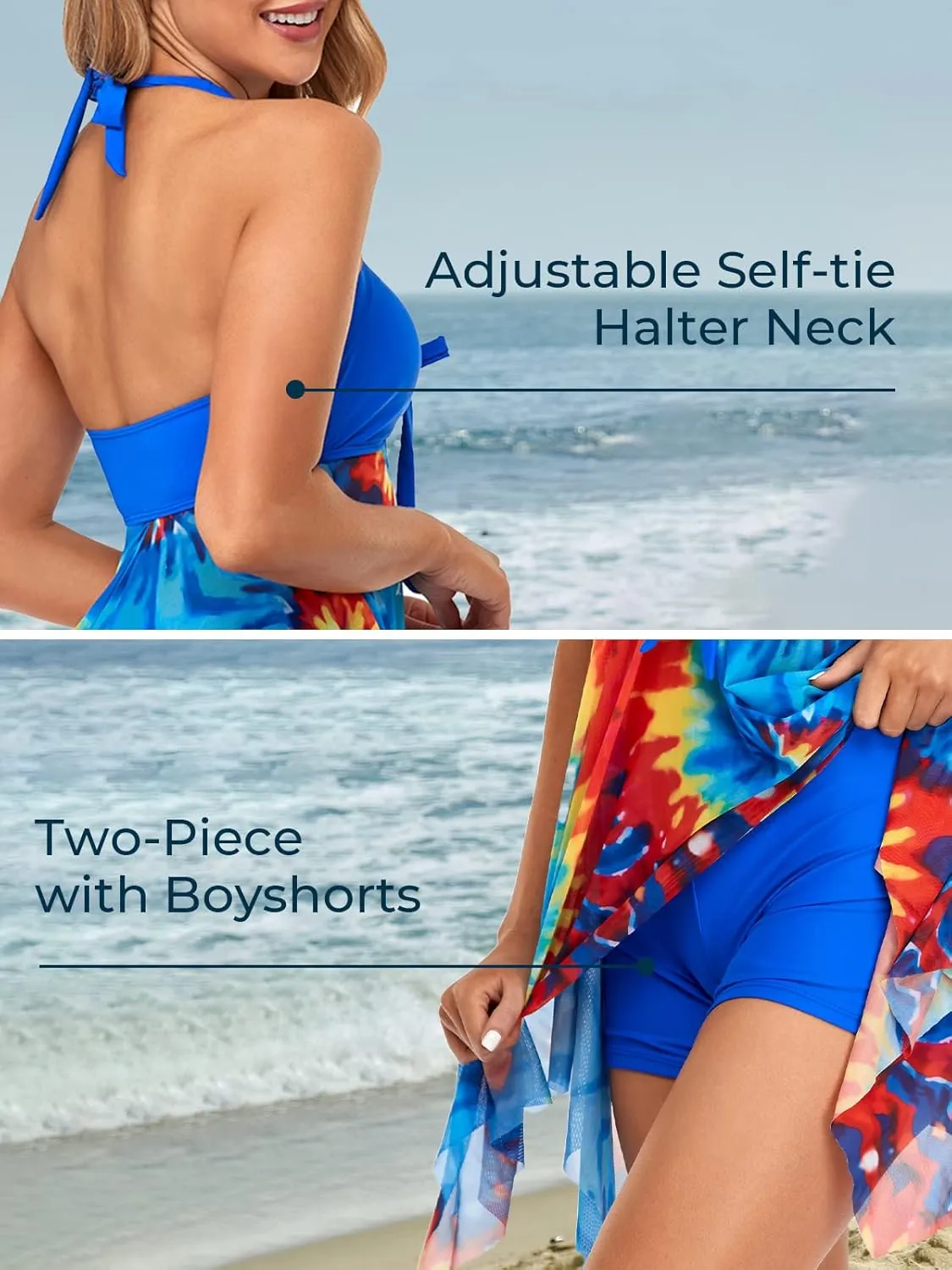 MiYang Womens Tankini Swimdress with Boyshorts Two Piece V Neck Bowknot Halter Bathing Suit Dress