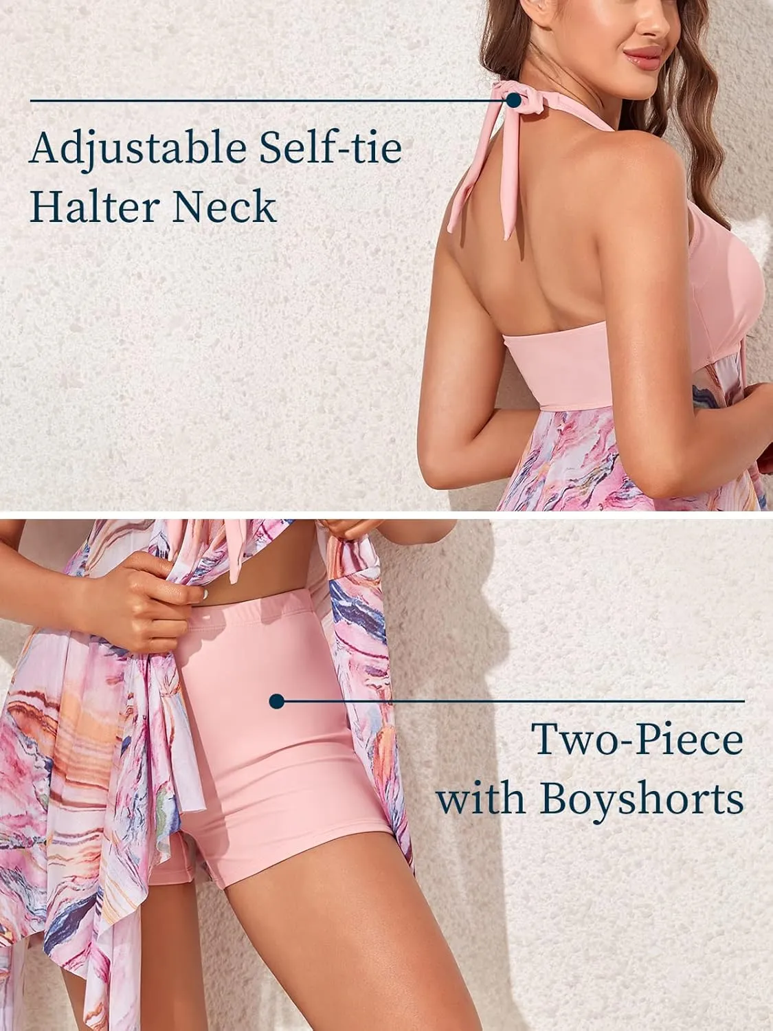 MiYang Womens Tankini Swimdress with Boyshorts Two Piece V Neck Bowknot Halter Bathing Suit Dress