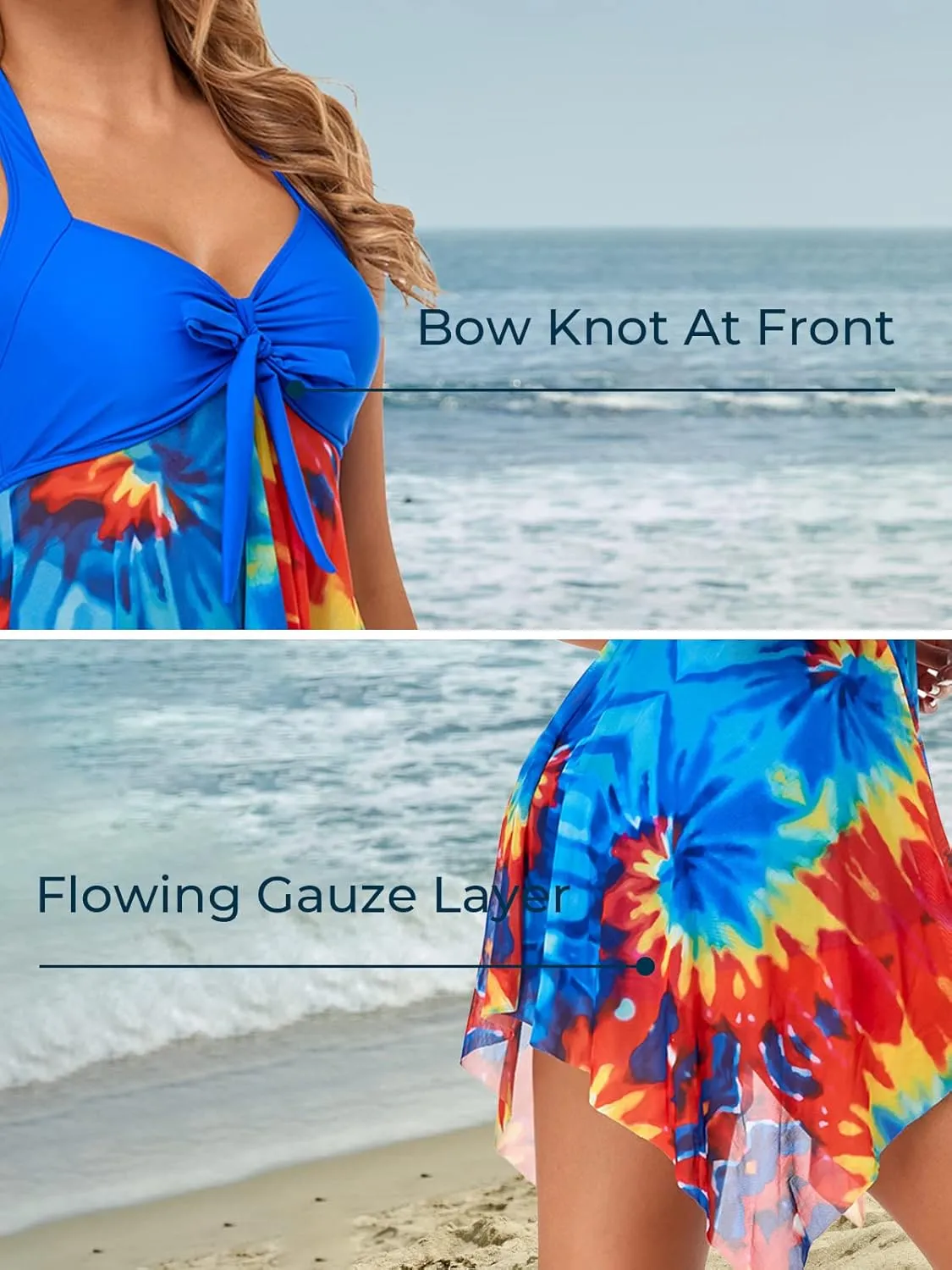 MiYang Womens Tankini Swimdress with Boyshorts Two Piece V Neck Bowknot Halter Bathing Suit Dress