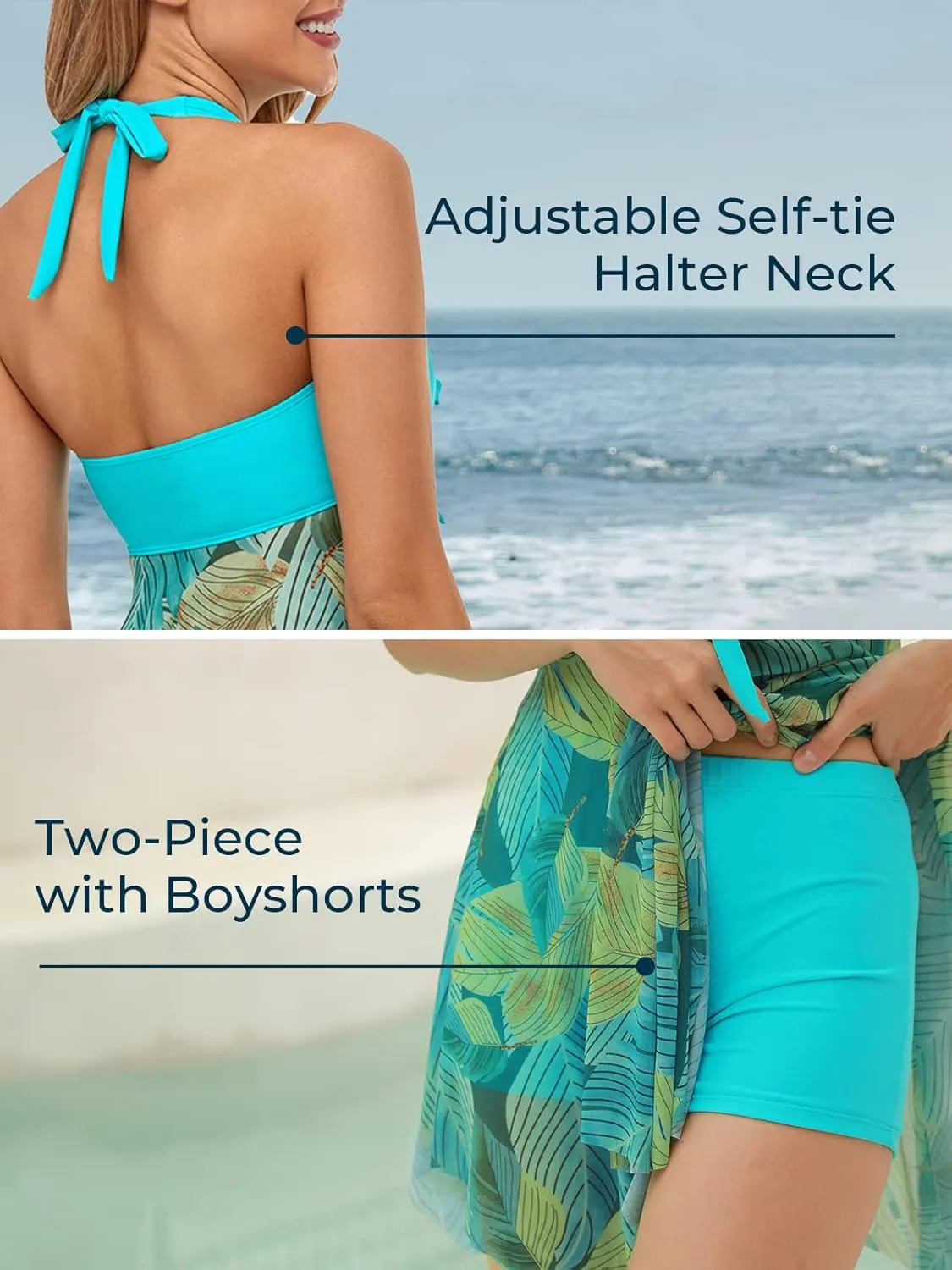 MiYang Womens Tankini Swimdress with Boyshorts Two Piece V Neck Bowknot Halter Bathing Suit Dress