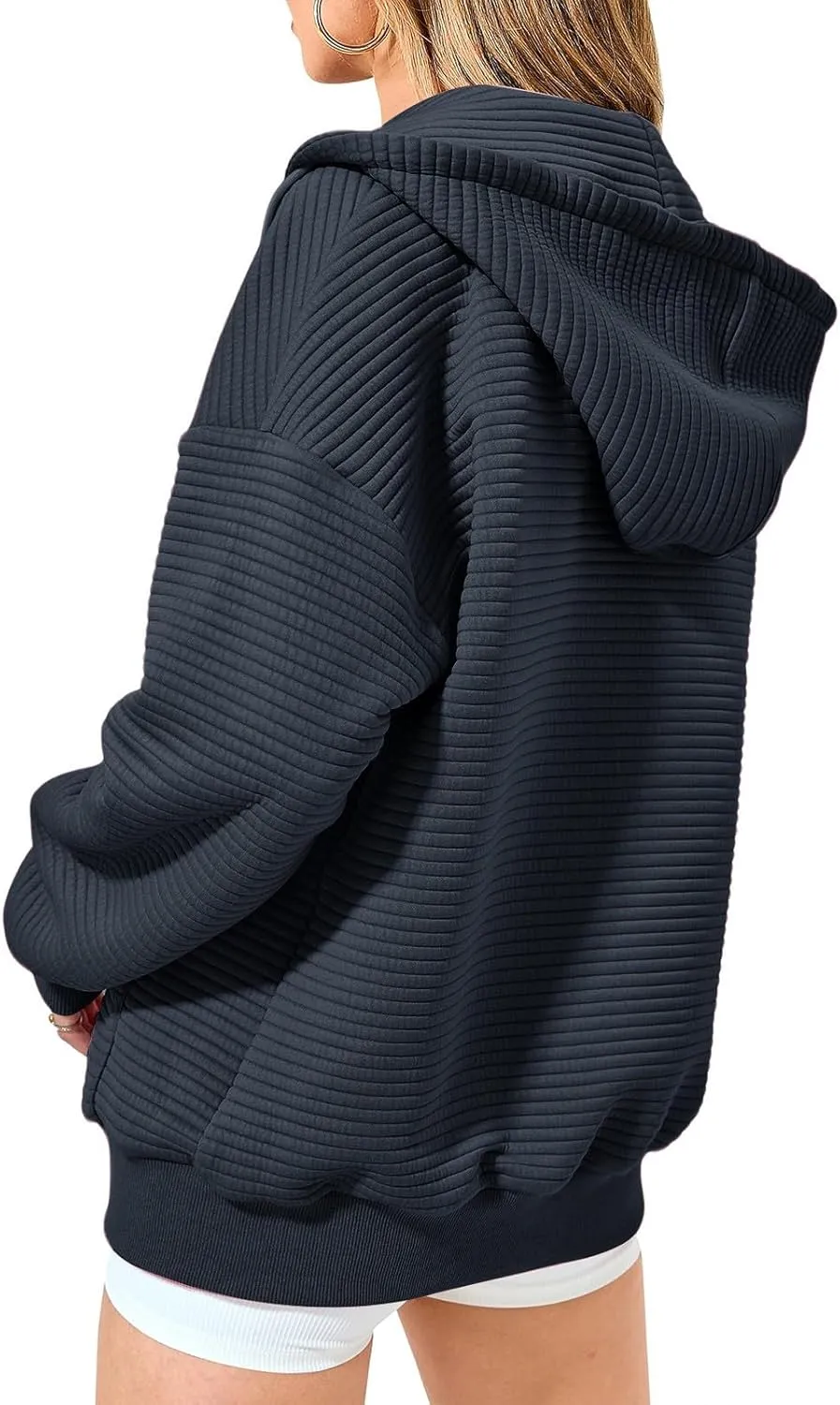 Mmoneyake Zip Up Hoodie Women Long Sleeve Sweatshirts 2024 Oversized Waffle Knit Hoodies Casual Fashion Jackets Fall Outfits