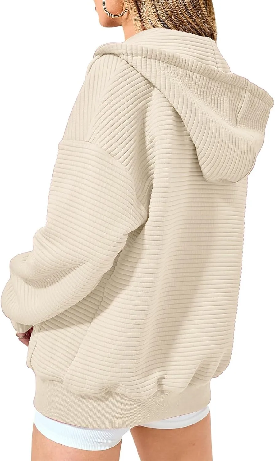 Mmoneyake Zip Up Hoodie Women Long Sleeve Sweatshirts 2024 Oversized Waffle Knit Hoodies Casual Fashion Jackets Fall Outfits