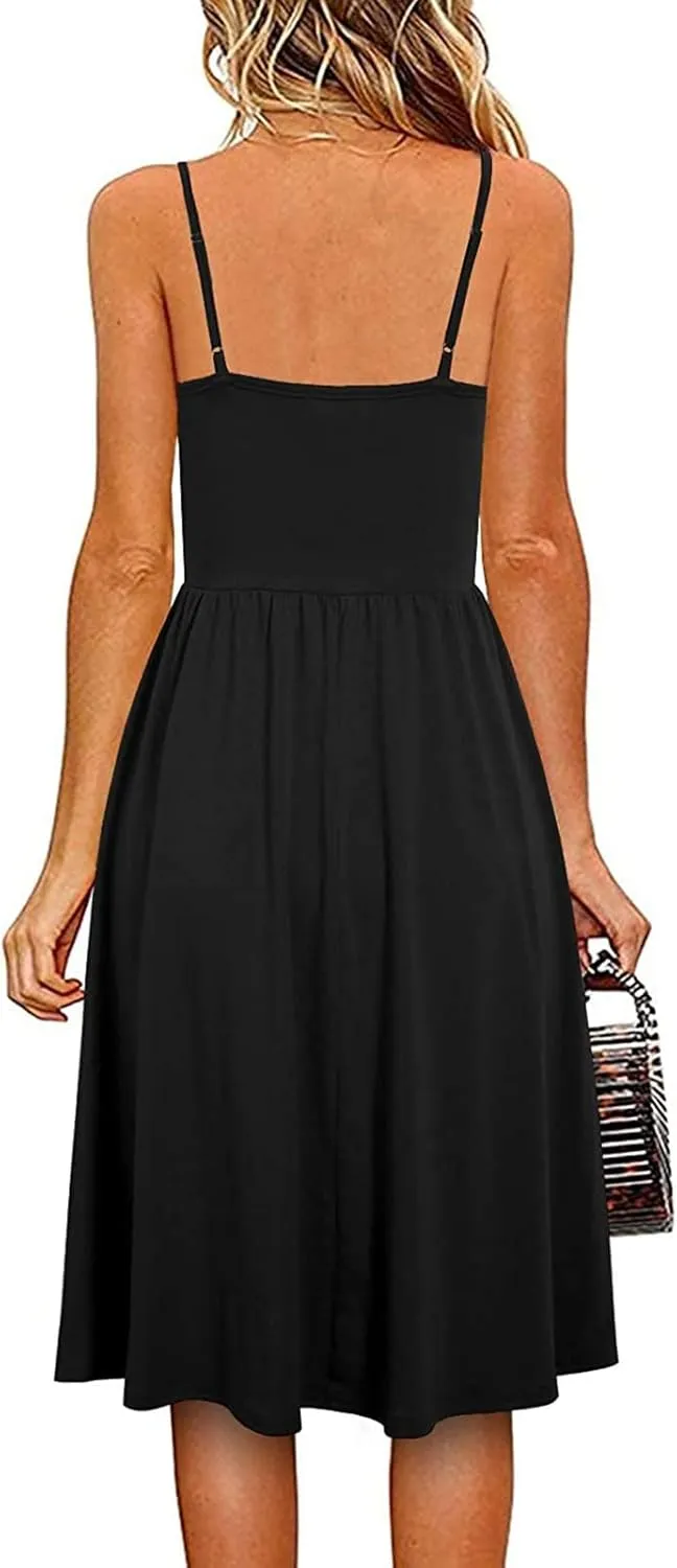 NaRHbrg Women's Sleeveless Midi Dress V Neck Ruched Casual Summer A-Line Sundress Elegant Flowy Swing Dress