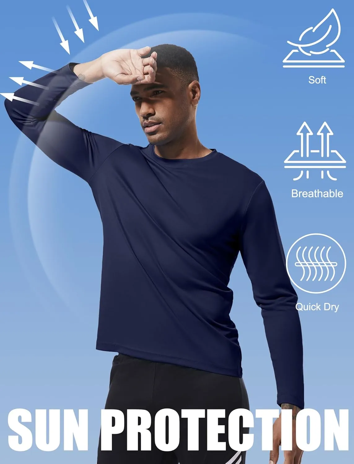 OYGSieg 6 Pack Long Sleeve Shirts for Men Moisture Wicking UPF SPF Sun Protection Tee Shirts Workout T Shirts Casual