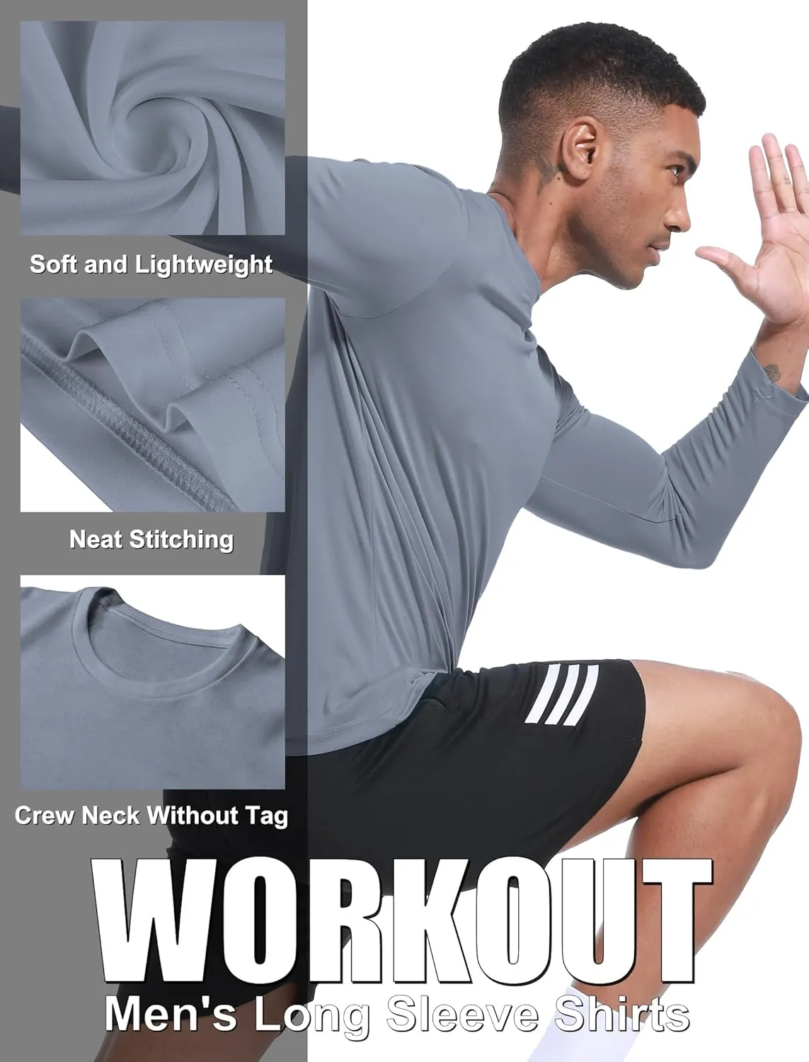 OYGSieg 6 Pack Long Sleeve Shirts for Men Moisture Wicking UPF SPF Sun Protection Tee Shirts Workout T Shirts Casual