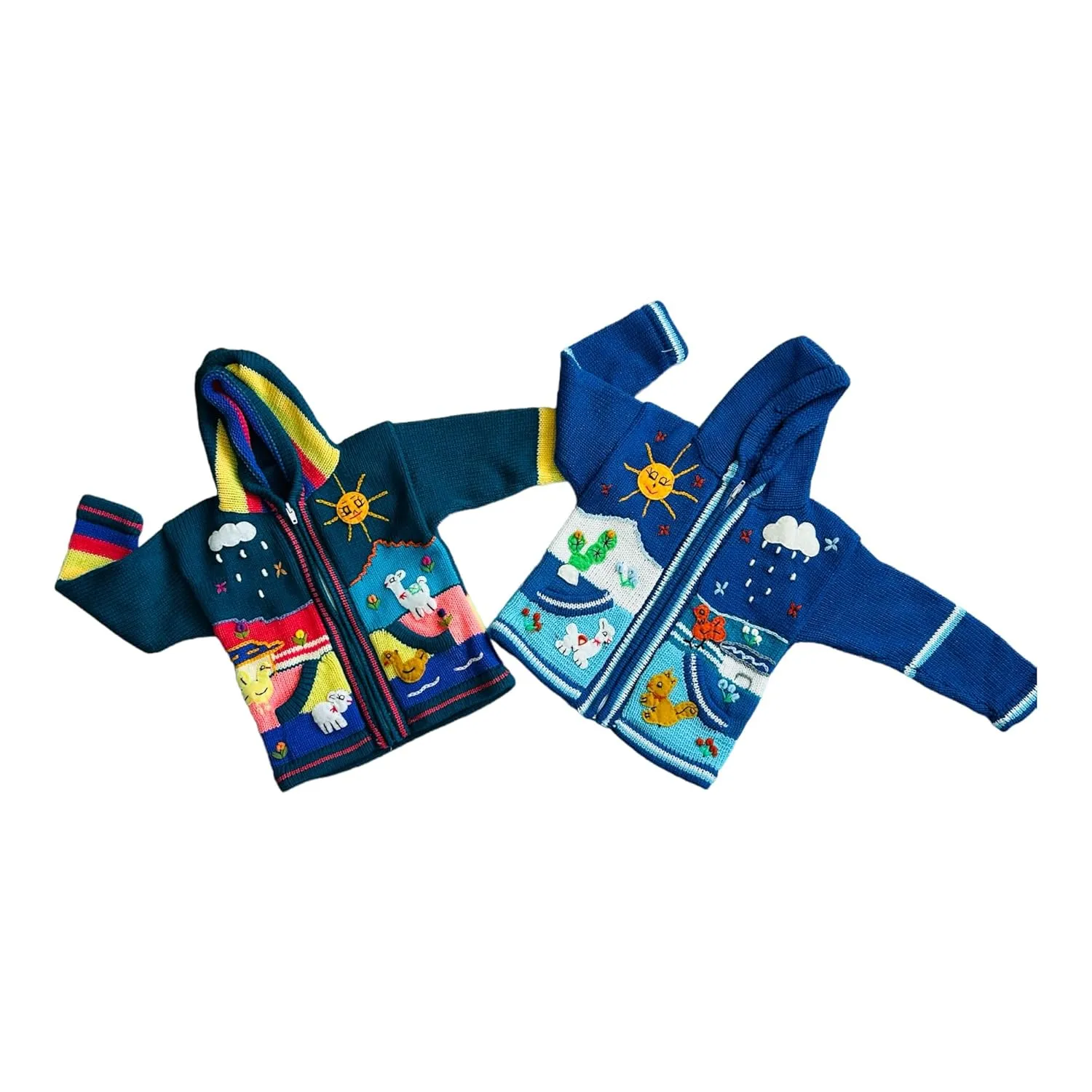 Peruvian Wool Knitted Sweater with hoodie for babies & toddlers, Unisex, Chompas Peruanas, fall winter sweater, colorful jacket for kids (4T, Navy Blue)