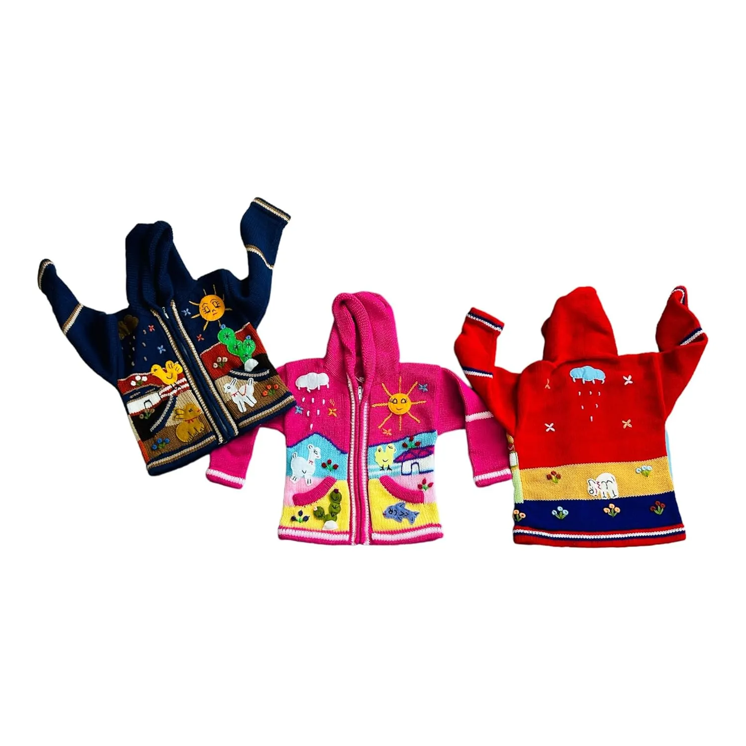 Peruvian Wool Knitted Sweater with hoodie for babies & toddlers, Unisex, Chompas Peruanas, fall winter sweater, colorful jacket for kids (4T, Navy Blue)