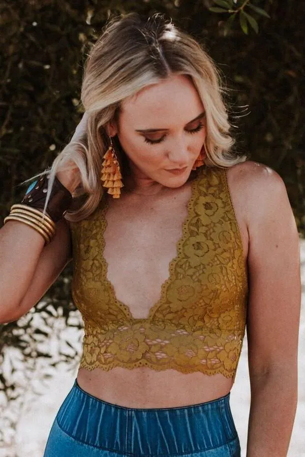 Peyton Lace Cross Back Bralette - Mustard