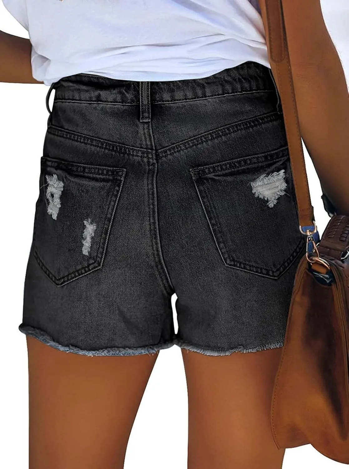 Pink Queen Women's High Waisted Denim Shorts Casual Ripped Summer Hot Short Jeans Frayed Distressed Jeans Shorts with Pockets