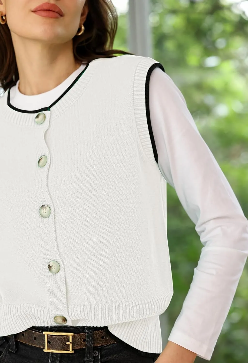 Pink Queen Women's Sweater Vest 2025 Sleeveless Tank Tops Casual Crewneck Button Down Fashion Knitted Vest Cardigans