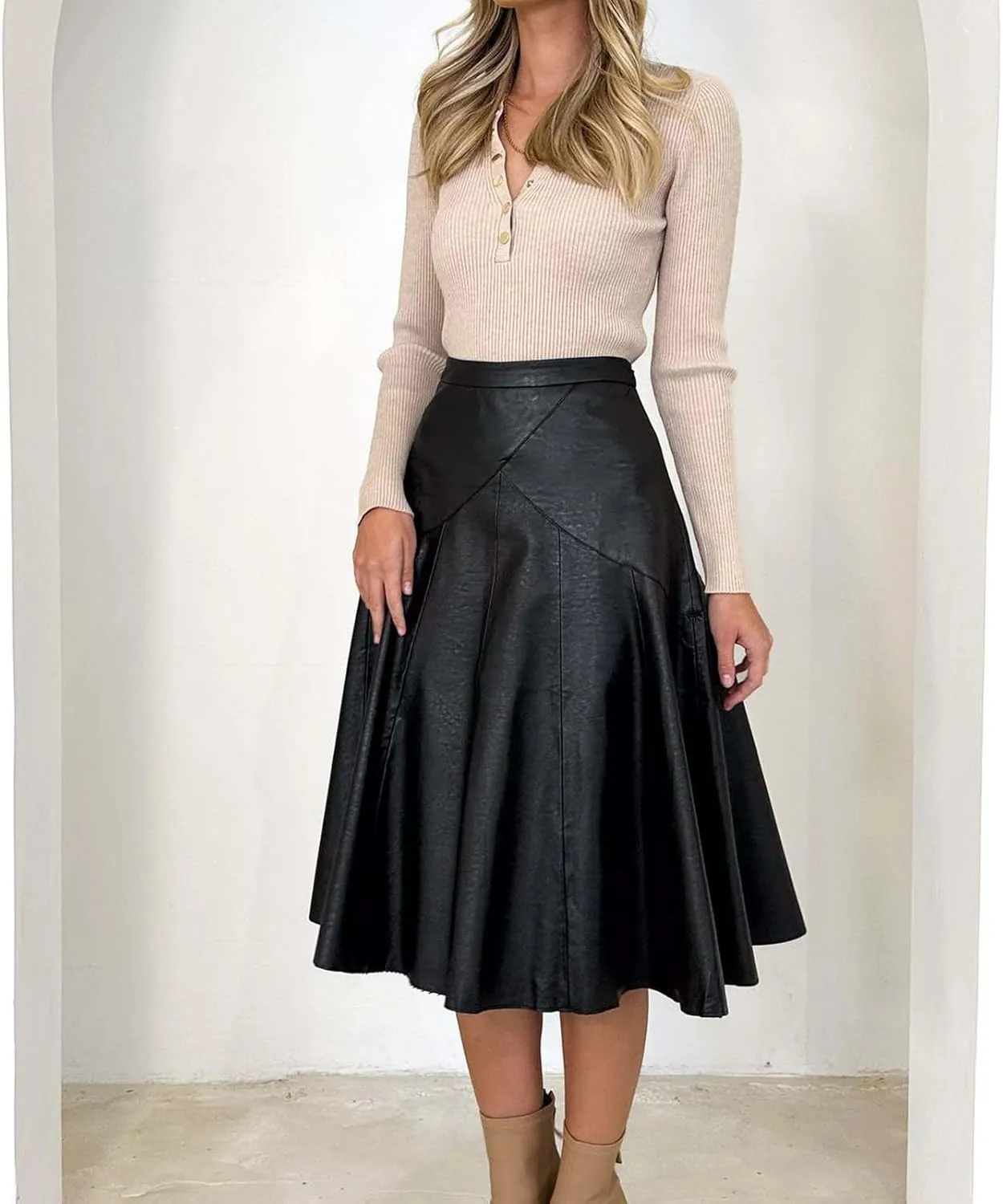 Pleated Skirts for Women Elegant Flowy Ruffle Long Leather Skirts Trendy High Waisted Solid Color Mini PU Skirt