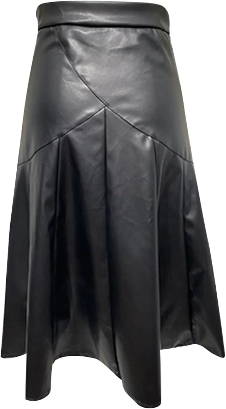 Pleated Skirts for Women Elegant Flowy Ruffle Long Leather Skirts Trendy High Waisted Solid Color Mini PU Skirt