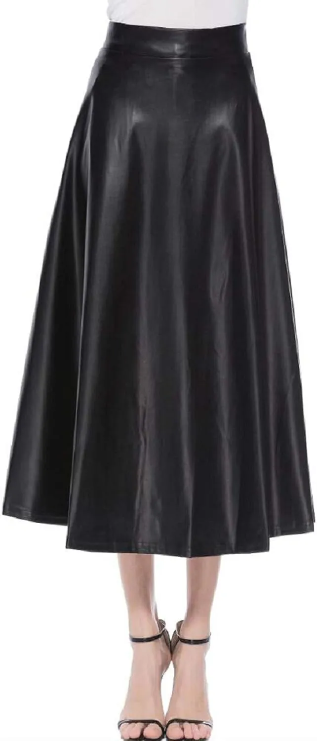 Pleated Skirts for Women Elegant Flowy Ruffle Long Leather Skirts Trendy High Waisted Solid Color Mini PU Skirt