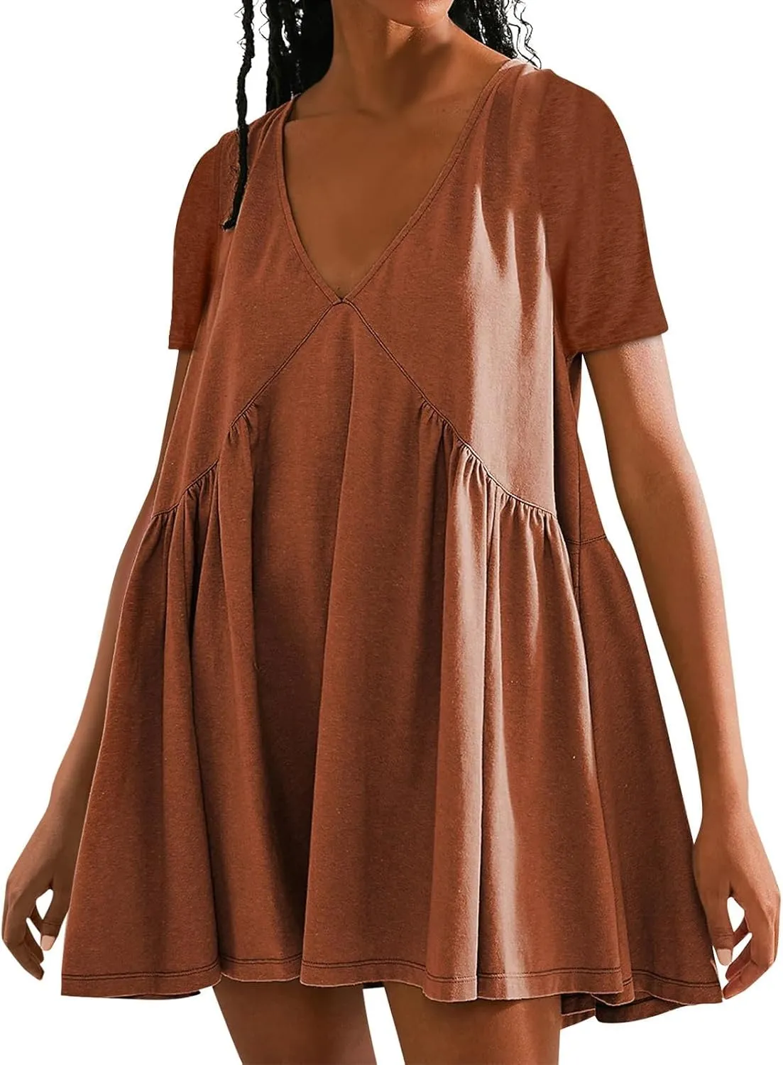 Plus Size Dress for Women Summer Loose V Neck Short Sleeve Mini Dresses Cute Lightweight Ruffle Hem Beach Sundress