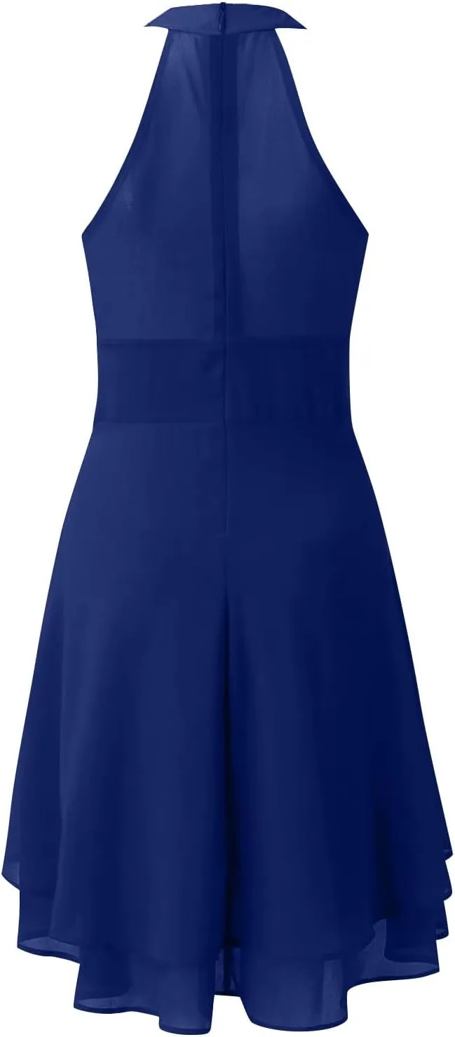Plus Size Sexy Off The Shoulder Cocktail Dress for Women Trendy Sleeveless Chiffon Formal Ruched Midi Halter Dress