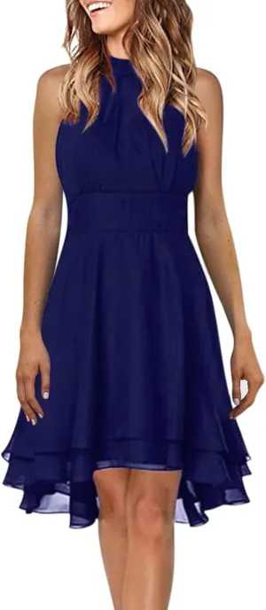 Plus Size Sexy Off The Shoulder Cocktail Dress for Women Trendy Sleeveless Chiffon Formal Ruched Midi Halter Dress