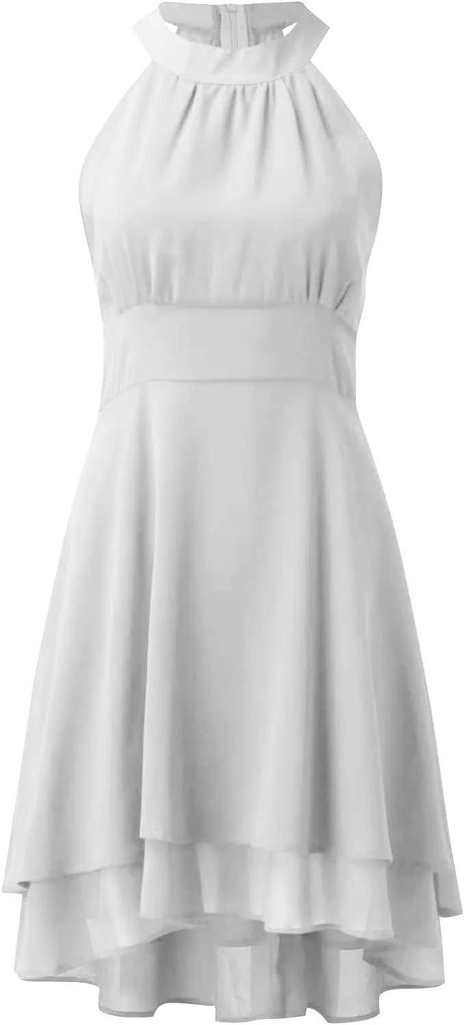 Plus Size Sexy Off The Shoulder Cocktail Dress for Women Trendy Sleeveless Chiffon Formal Ruched Midi Halter Dress