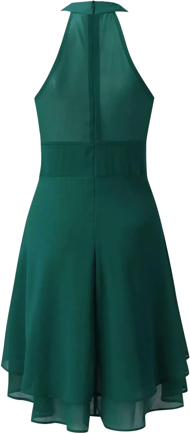 Plus Size Sexy Off The Shoulder Cocktail Dress for Women Trendy Sleeveless Chiffon Formal Ruched Midi Halter Dress