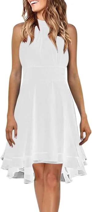Plus Size Sexy Off The Shoulder Cocktail Dress for Women Trendy Sleeveless Chiffon Formal Ruched Midi Halter Dress