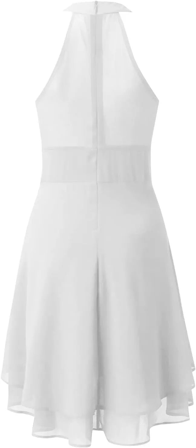 Plus Size Sexy Off The Shoulder Cocktail Dress for Women Trendy Sleeveless Chiffon Formal Ruched Midi Halter Dress
