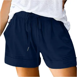 Plus Size Shorts for Women High Waisted Drawstring Cotton Lounge Shorts Pull On Short Casual Pants Summer Outfits