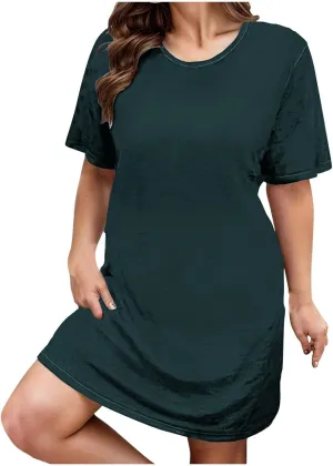 Plus Size Summer Dresses for Women Short Sleeve Casual Dress Loose Round Neck Solid Color Sundress Beach Dress
