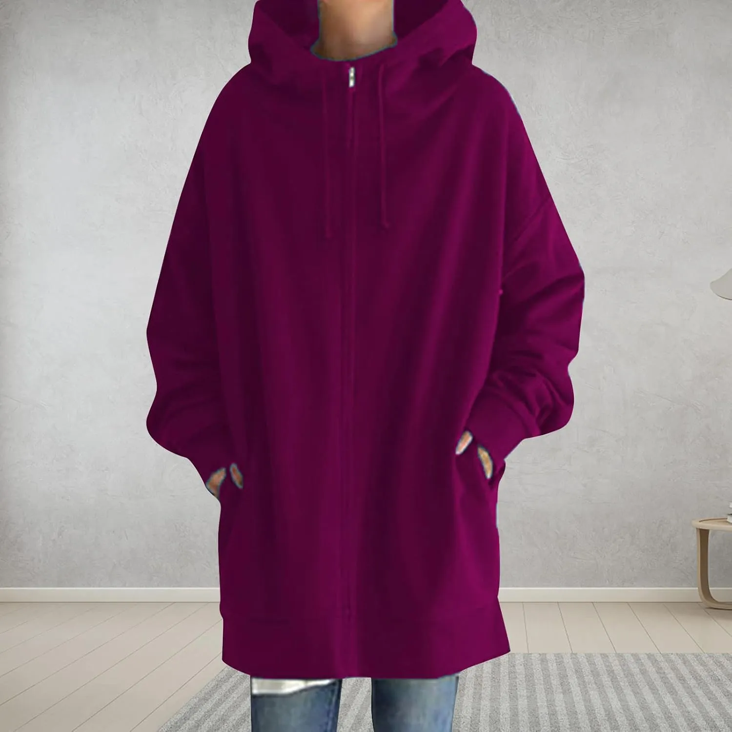 Plus Size Zip Up Hoodies For Women Casual Long Sleeve Hooded Long Sweatshirts Fall Fashion Winter Jackets With Pockets