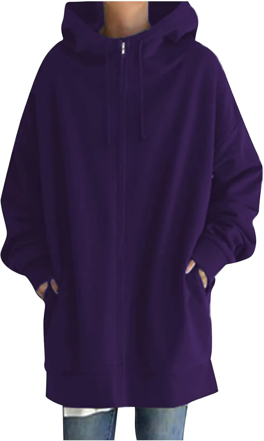 Plus Size Zip Up Hoodies For Women Casual Long Sleeve Hooded Long Sweatshirts Fall Fashion Winter Jackets With Pockets