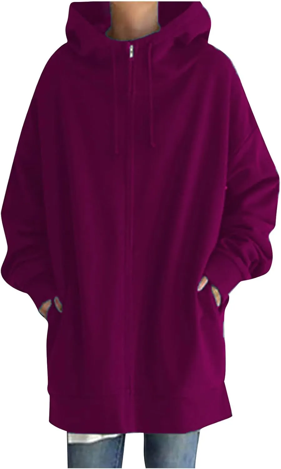 Plus Size Zip Up Hoodies For Women Casual Long Sleeve Hooded Long Sweatshirts Fall Fashion Winter Jackets With Pockets
