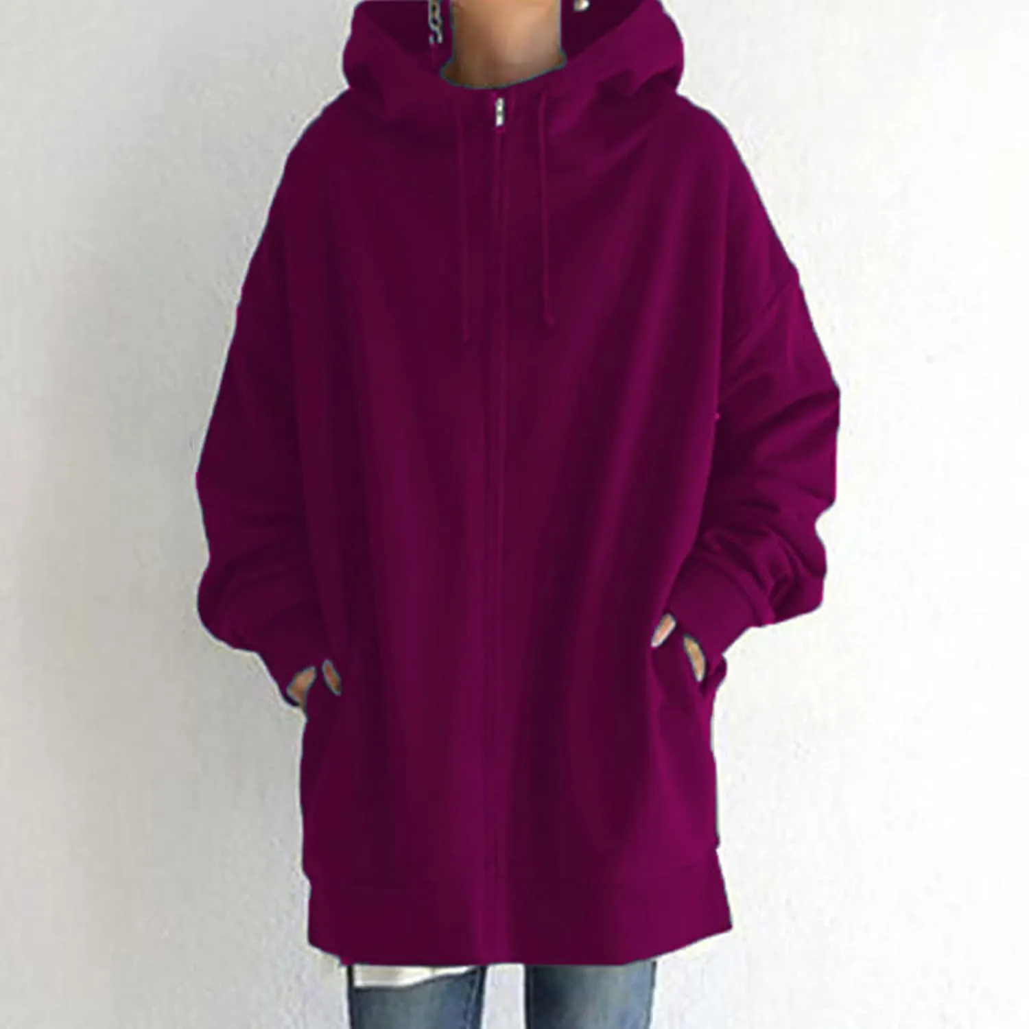 Plus Size Zip Up Hoodies For Women Casual Long Sleeve Hooded Long Sweatshirts Fall Fashion Winter Jackets With Pockets