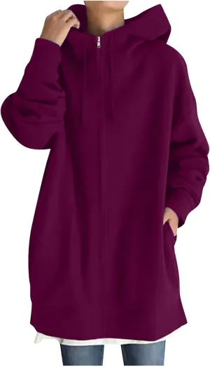 Plus Size Zip Up Hoodies For Women Casual Long Sleeve Hooded Long Sweatshirts Fall Fashion Winter Jackets With Pockets