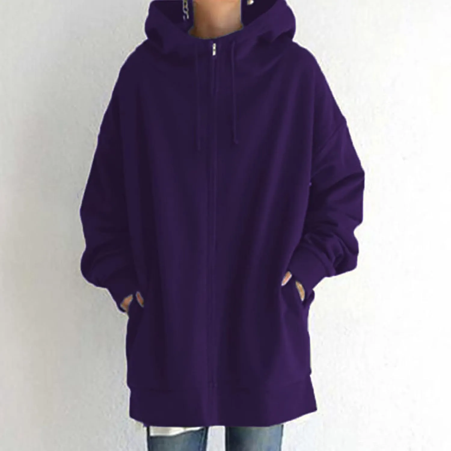 Plus Size Zip Up Hoodies For Women Casual Long Sleeve Hooded Long Sweatshirts Fall Fashion Winter Jackets With Pockets