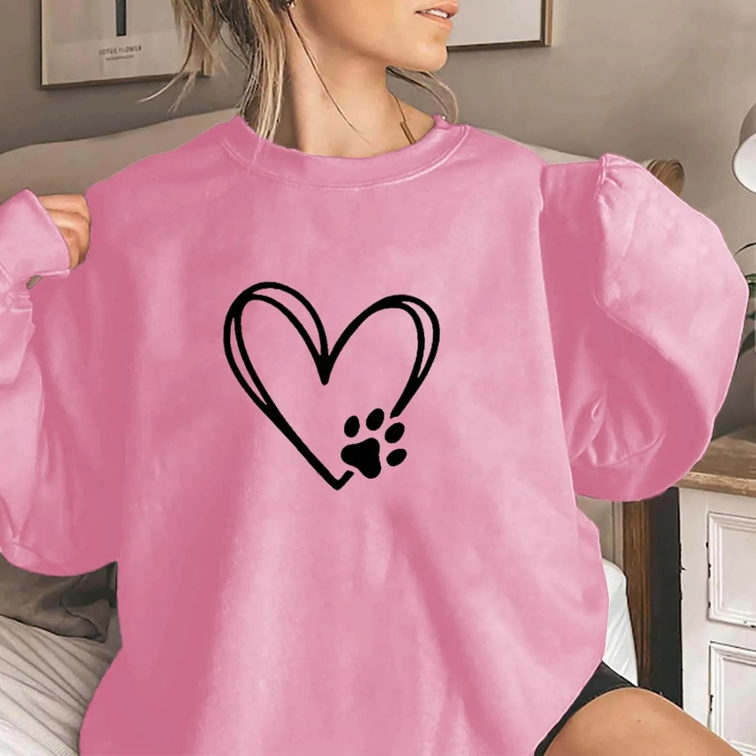 Preppy Graphic Hoodies for Teen Girls 2024 Fall Fashion Oversized Long Sleeve Crewneck Sweatshirts Women Clothes