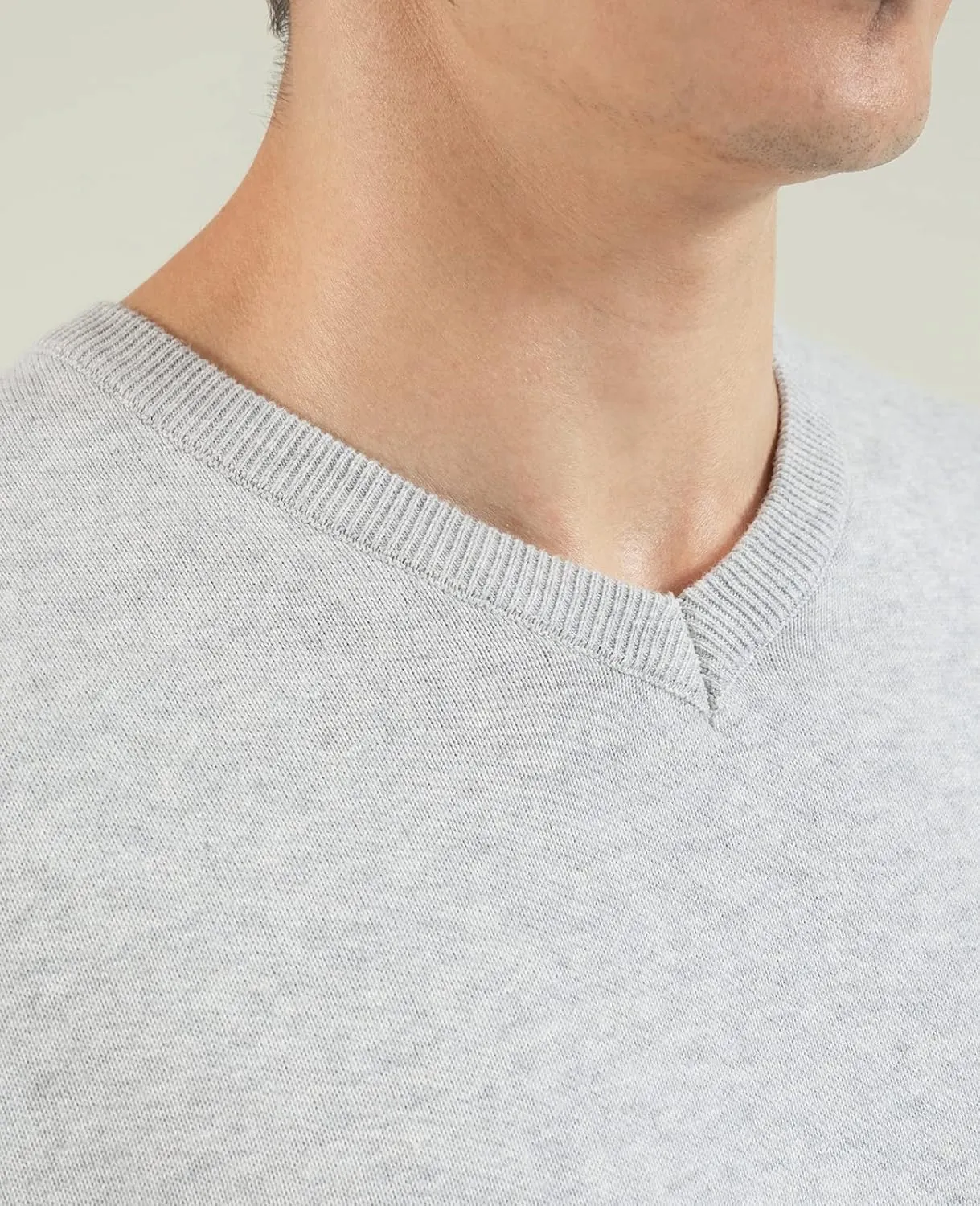 QUALFORT Mens 100% Cotton V Neck Sweaters Casual Knitted Pullover Sweater