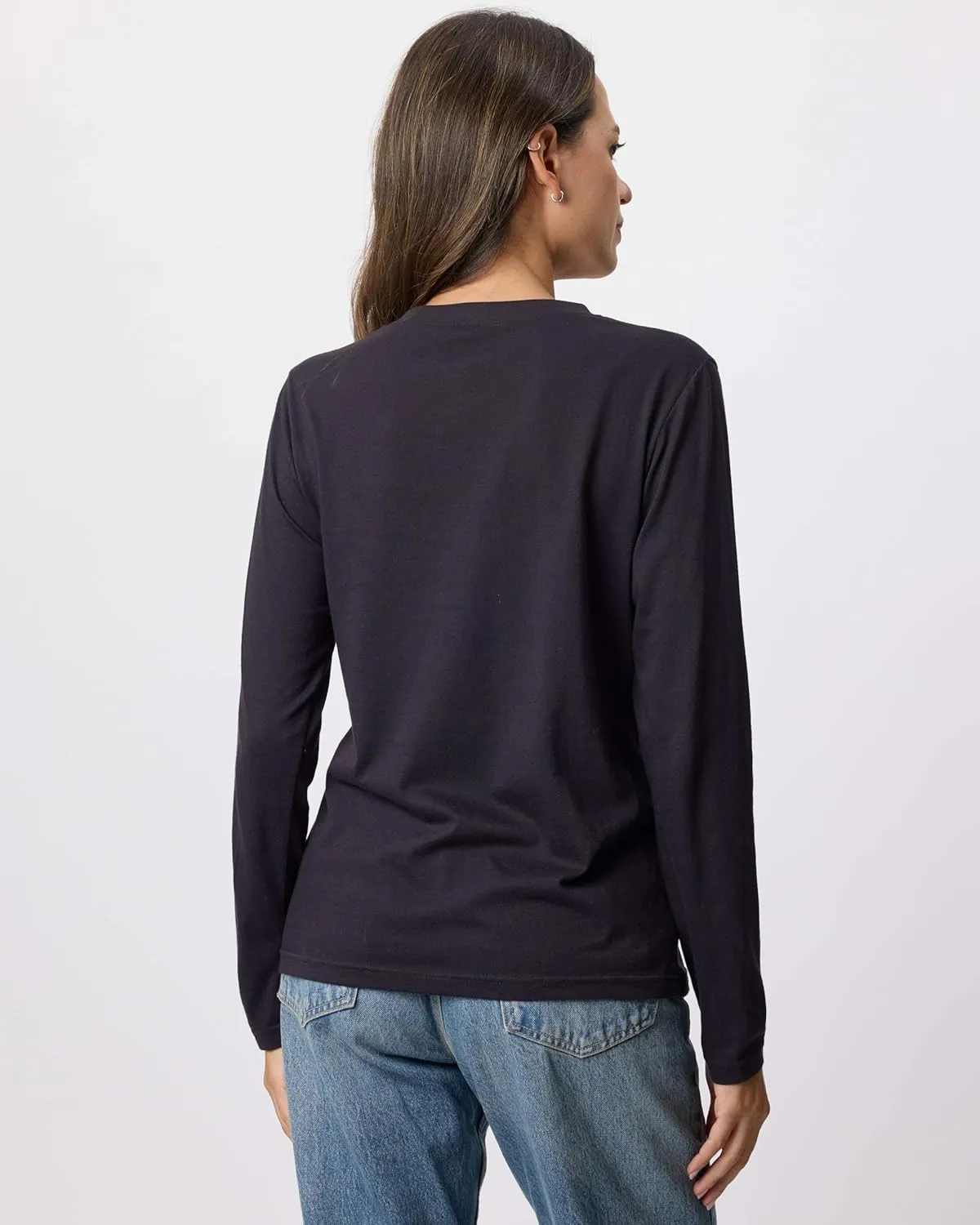 Real Essentials 4 Pack: Women's V-Neck Cotton Long-Sleeve T-Shirt (Available in Plus Size)