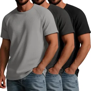 Riyiper 3 Pack Men's Big and Tall Ribbed Knit T-Shirts XL-5XL Summer Textured Casual Short Sleeve Tops Crew Neck Basic Tee