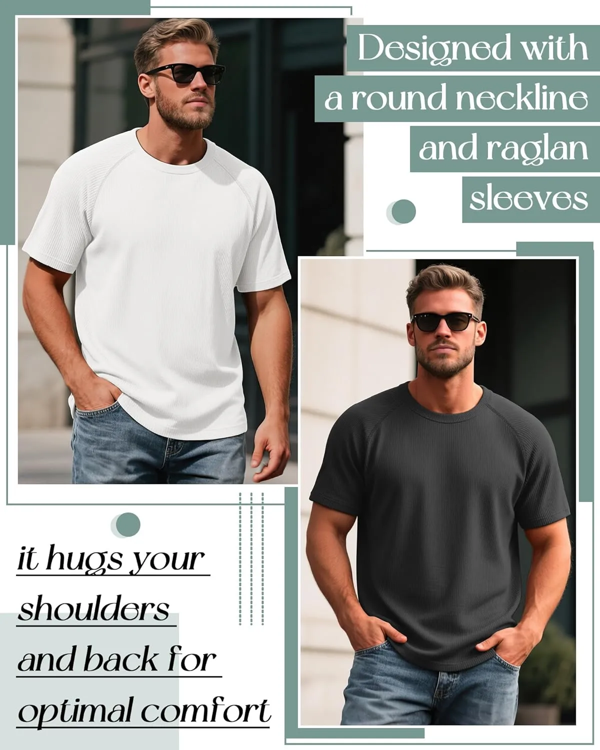 Riyiper 3 Pack Men's Big and Tall Ribbed Knit T-Shirts XL-5XL Summer Textured Casual Short Sleeve Tops Crew Neck Basic Tee