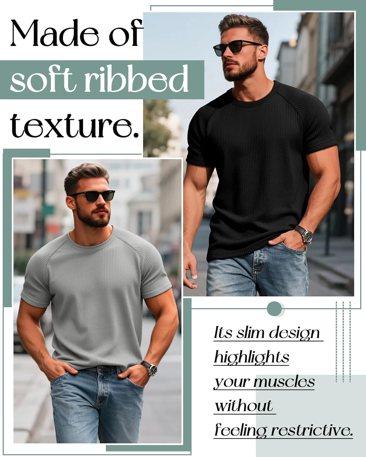 Riyiper 3 Pack Men's Big and Tall Ribbed Knit T-Shirts XL-5XL Summer Textured Casual Short Sleeve Tops Crew Neck Basic Tee