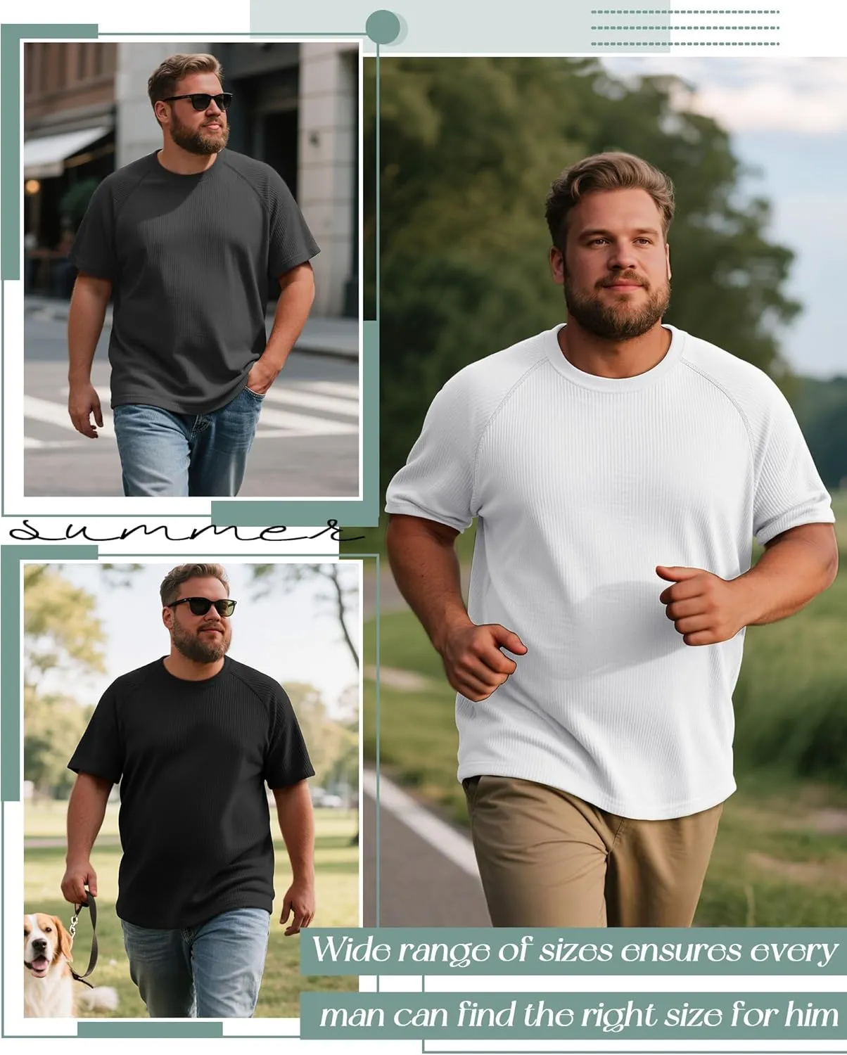 Riyiper 3 Pack Men's Big and Tall Ribbed Knit T-Shirts XL-5XL Summer Textured Casual Short Sleeve Tops Crew Neck Basic Tee