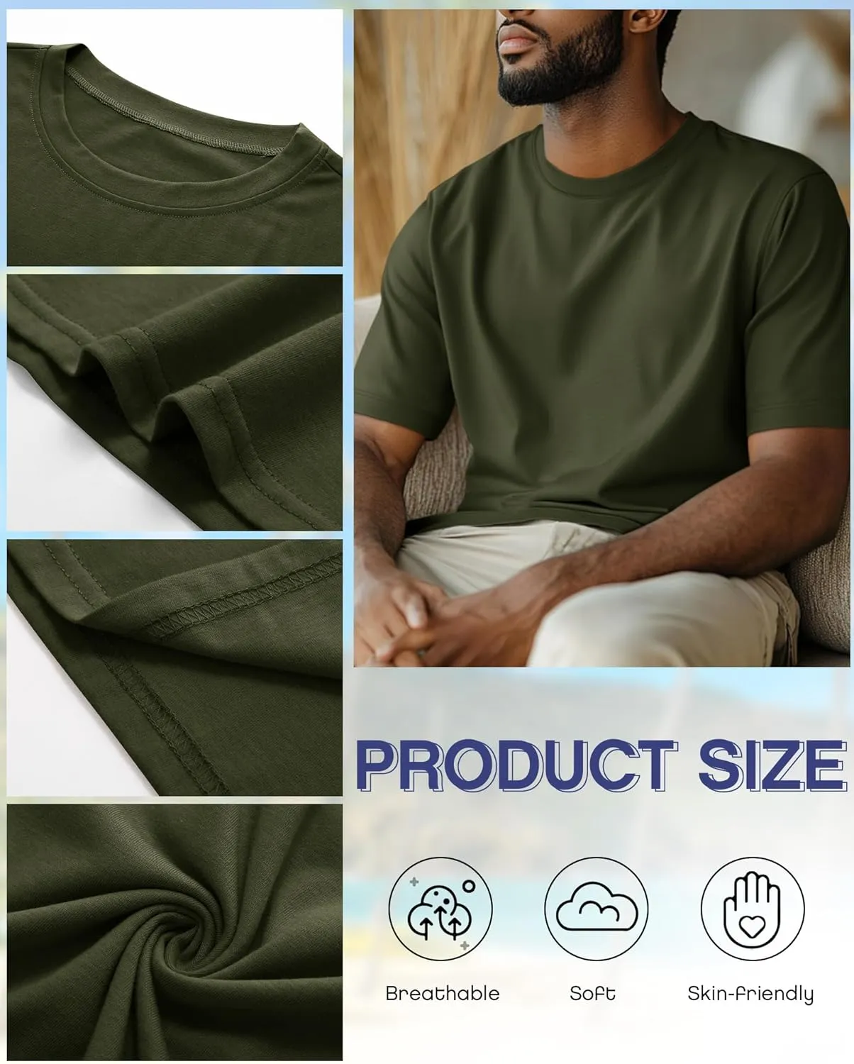 Riyiper 3 Pack Men's Big and Tall Shirts Half Sleeve Cotton Tee Crew Neck Elbow Length Top Casual Loose Fit T Shirts