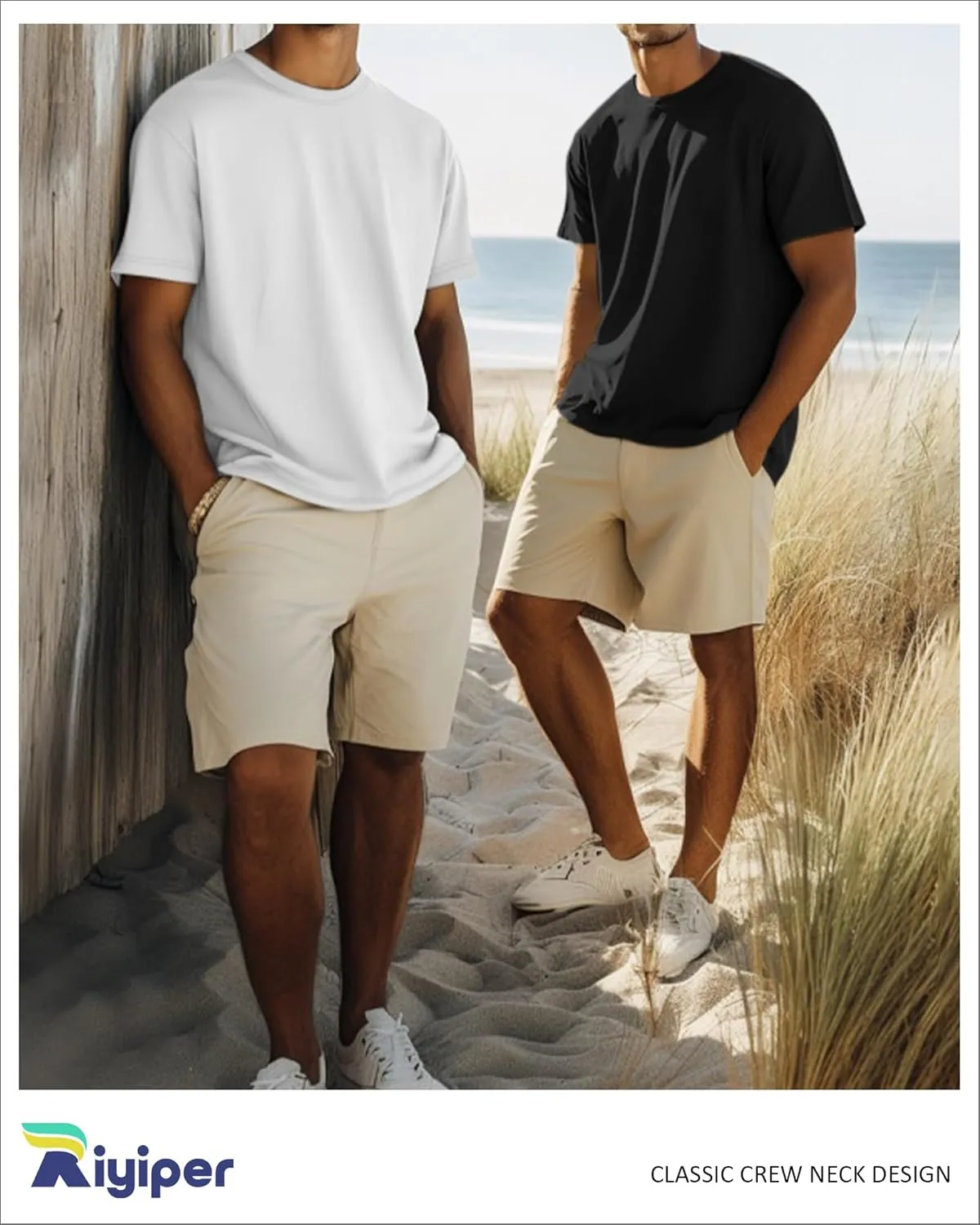 Riyiper 3 Pack Men's Big and Tall Shirts Half Sleeve Cotton Tee Crew Neck Elbow Length Top Casual Loose Fit T Shirts