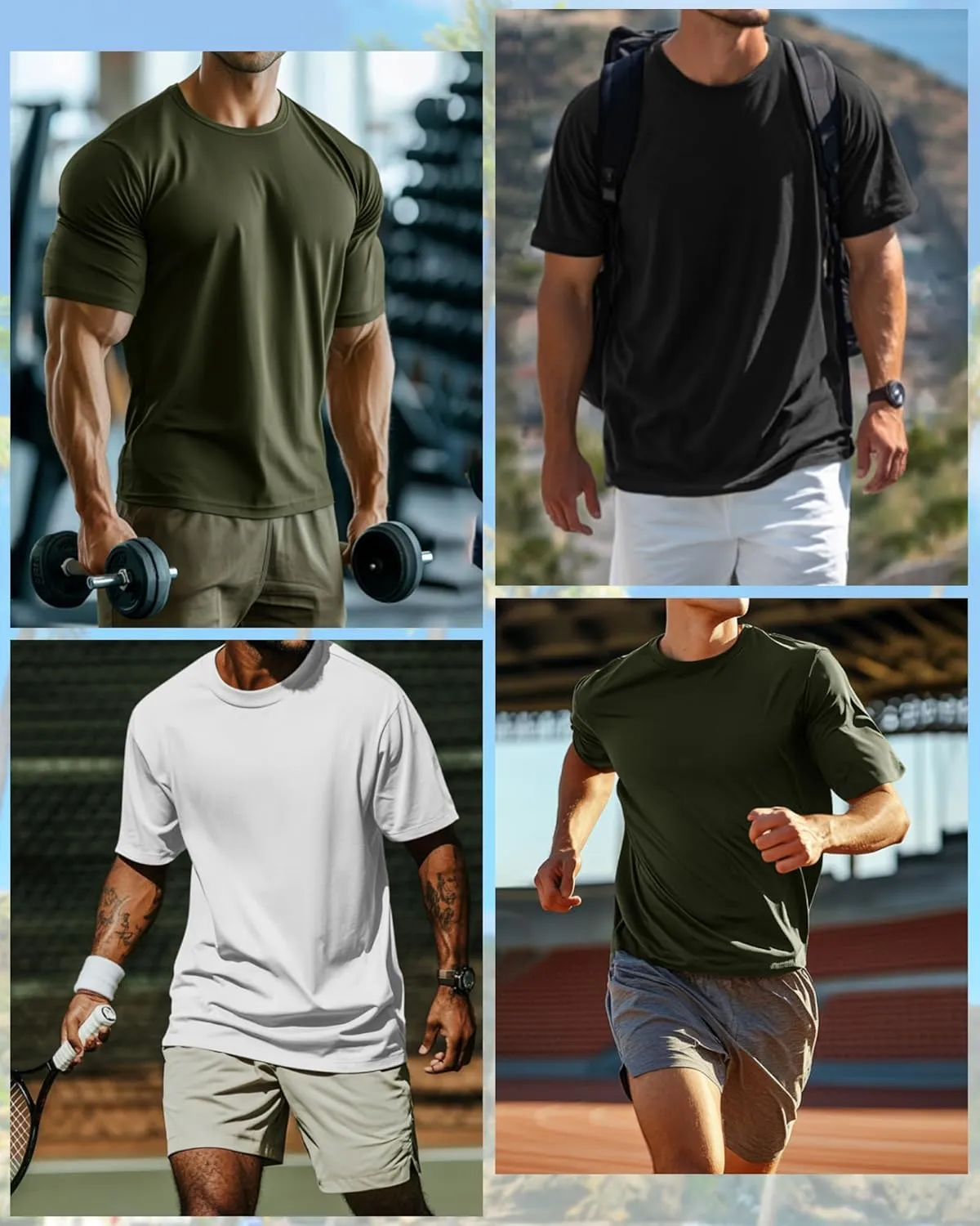 Riyiper 3 Pack Men's Big and Tall Shirts Half Sleeve Cotton Tee Crew Neck Elbow Length Top Casual Loose Fit T Shirts