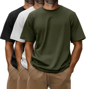 Riyiper 3 Pack Men's Big and Tall Shirts Half Sleeve Cotton Tee Crew Neck Elbow Length Top Casual Loose Fit T Shirts