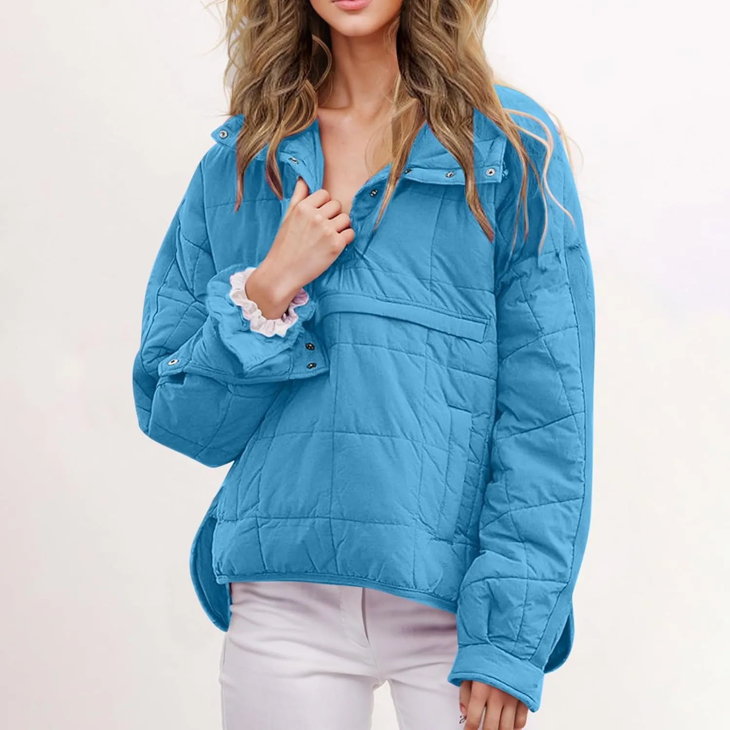 RKSTN Women Quilted Pullover Puffer Jacket Loose Hooded Coats Winter Warm Lightweight Outerwear with Pockets