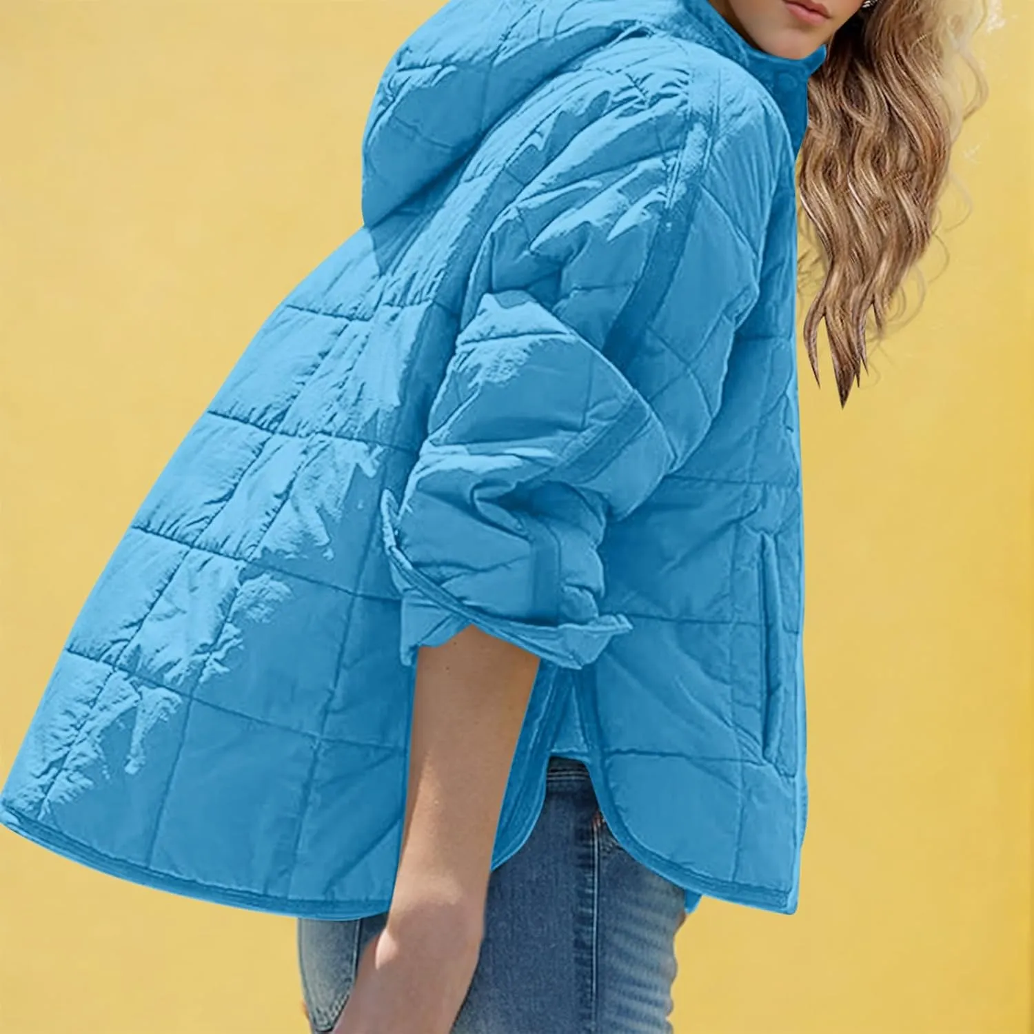RKSTN Women Quilted Pullover Puffer Jacket Loose Hooded Coats Winter Warm Lightweight Outerwear with Pockets